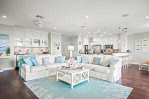 Smart TV, fireplace, DVD player, books