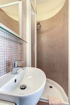 Hair dryer, bidet, towels, soap
