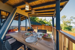 Premium bungalow, uitzicht op meer | Terras