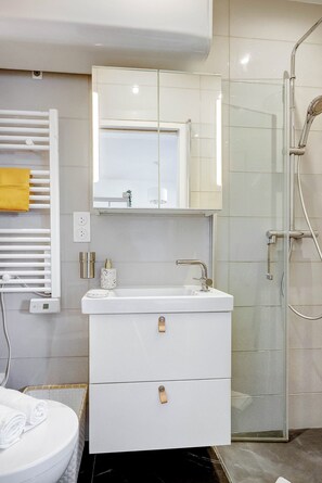 City appartement, 1 queensize bed met slaapbank, niet-roken | Badkamer