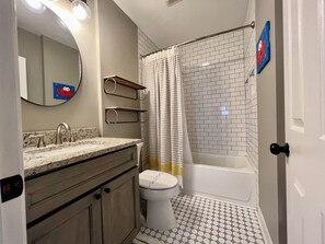 Shower, hair dryer, soap