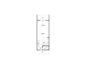A floor plan of a house with a patio, living room, dining room, kitchen, foyer, bath, and porch. - Starboard Light 7 by Distinctive Beach Rentals (Ormond Beach)
