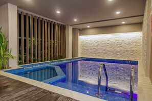 Indoor pool, open 6:00 AM to 7:30 PM, lifeguards on site