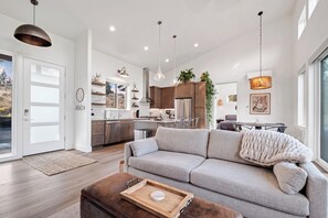 TV, peis, bøker og musikkbibliotek