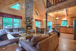 TV, fireplace, DVD player, foosball