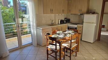 Fridge, microwave, oven, electric kettle