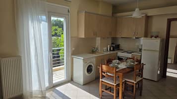 Fridge, microwave, oven, electric kettle