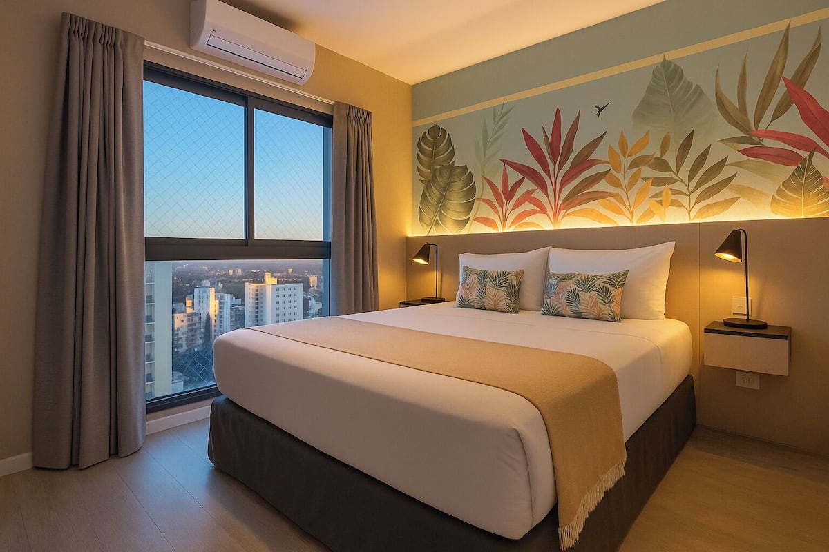 Appartement Deluxe, balcon, vue sur la ville | 1 chambre, coffre-fort, accès au Wi-Fi (inclus), literie fournie