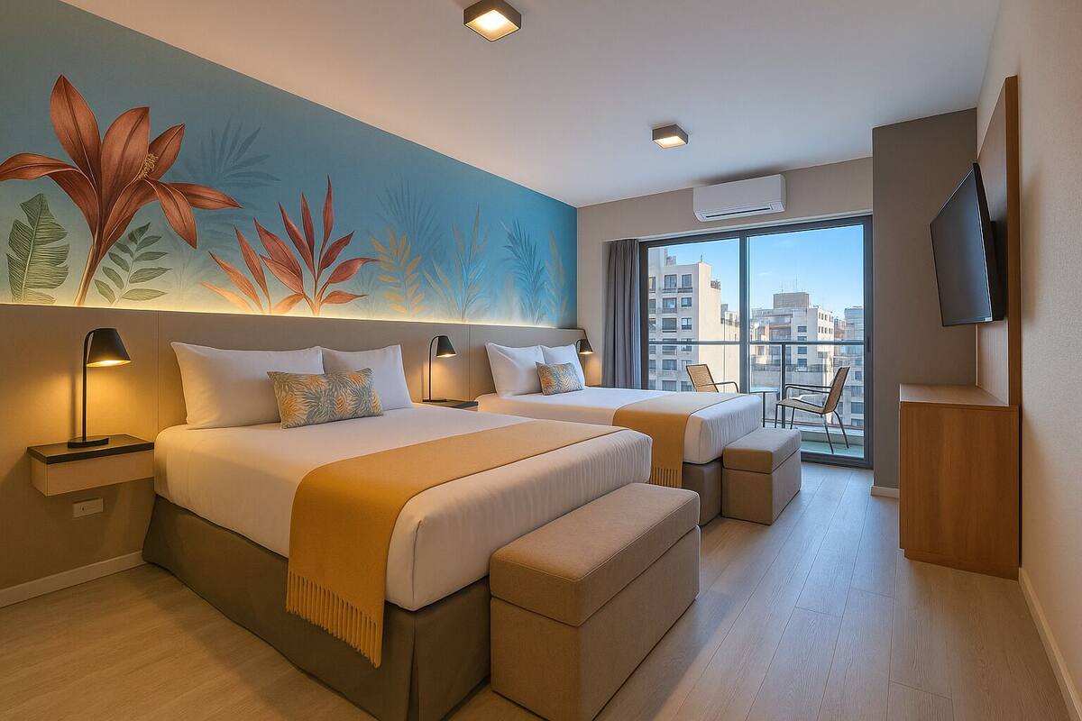 Appartement familial, balcon, vue sur la ville | 1 chambre, coffre-fort, accès au Wi-Fi (inclus), literie fournie
