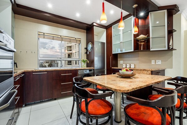 Fridge, microwave, oven, dishwasher