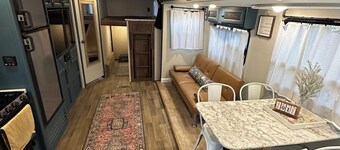 Waterfall view cozy camper