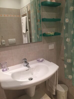 Dusche, Bidet, Handtücher, Seife