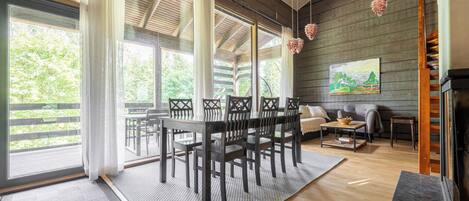 Superior Cabin, Multiple Beds, Kitchen, Courtyard Area | Living area | 50-inch flat-screen TV with cable channels, fireplace