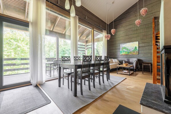 Superior Cabin, Multiple Beds, Kitchen, Courtyard Area | Living area | 50-inch flat-screen TV with cable channels, fireplace