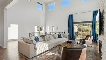 Smart TV, fireplace, video games, DVD player