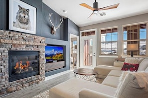 TV, fireplace