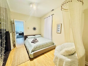 1 bedroom, iron/ironing board, travel crib, WiFi