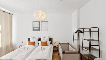 2 bedrooms, desk, iron/ironing board, travel cot