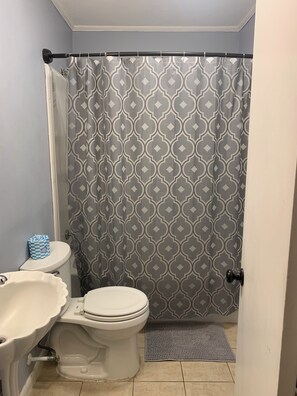 Sèche-cheveux, serviettes fournies, savon, papier toilette