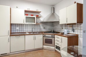 Fridge, microwave, oven, dishwasher