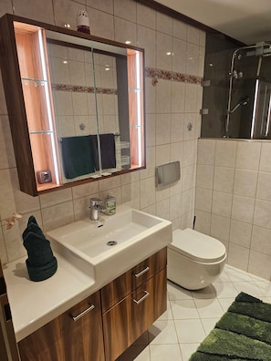 Dusche, Haartrockner, Handtücher