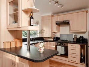 Fridge, microwave, oven, cookware/dishes/utensils