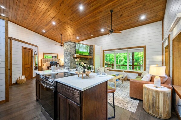 Interior - Lil Red · Romantic Retreat: Sauna, EV Charger & Daybed Swing (Broken Bow)