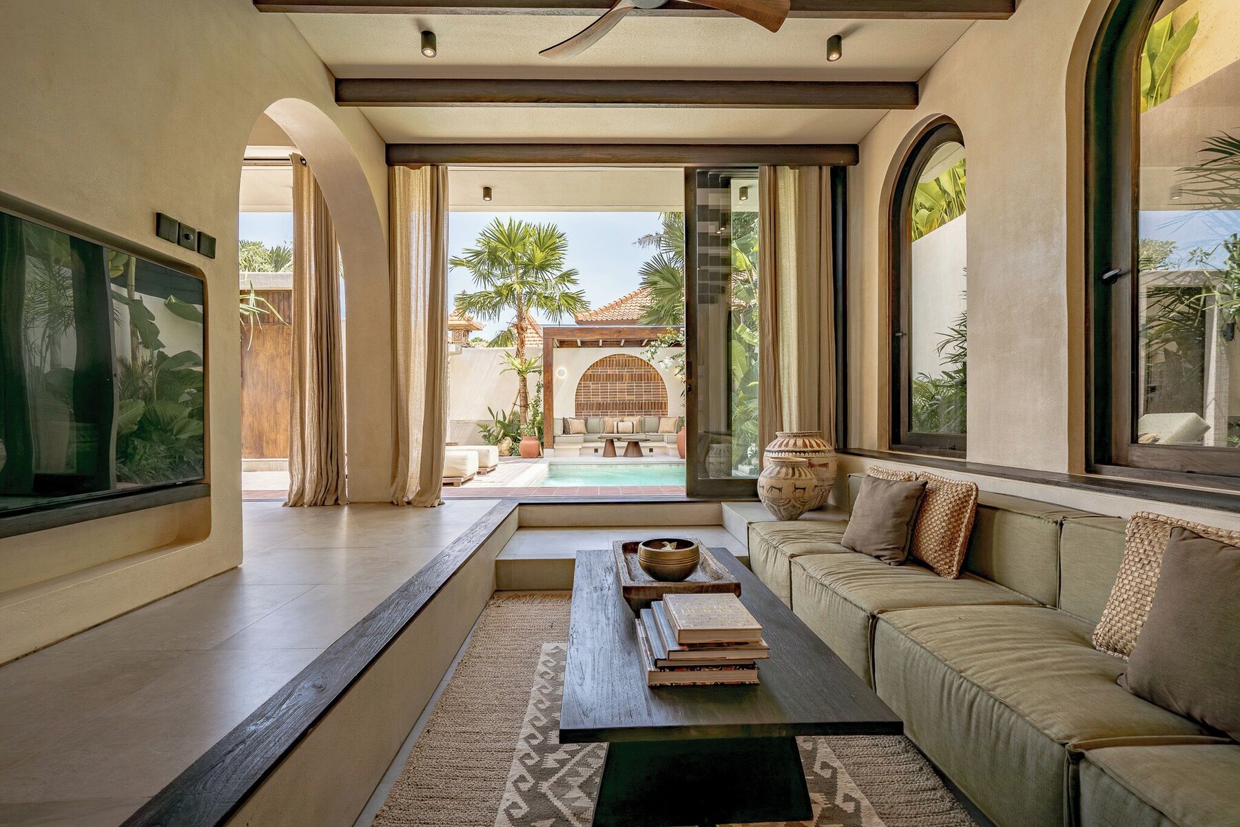 Villa, 2 Bedrooms, Patio, Pool View | Living room | 55-inch TV with cable channels