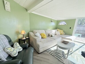 Smart TV, chimenea, libros y oficina