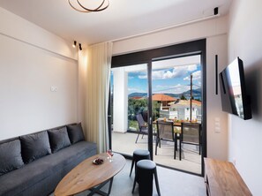 Family Apartment, Sea View, Poolside | Living area - Fraxi Beach Premium Apartments (Nikiana)