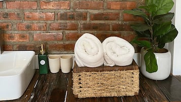 Habitación básica doble, vista a la colina | Baño | Regadera, regadera tipo lluvia, amenidades de baño gratuitas