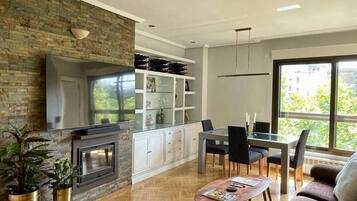 TV, fireplace, stereo