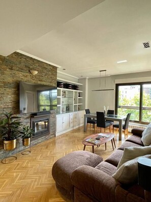 TV, fireplace, stereo