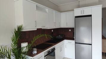 Fridge, oven, stovetop, coffee/tea maker