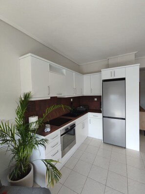 Fridge, oven, stovetop, coffee/tea maker