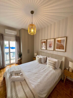 1 bedroom, desk, iron/ironing board, travel cot