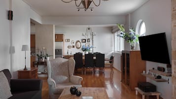 TV connectée, cheminée, chaîne hi-fi