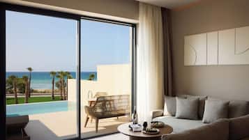 Junior Suite, Private Pool, Sea View (Premier) | In-room safe, desk, laptop workspace, blackout drapes