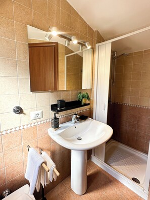 Dusche, Haartrockner, Bidet, Handtücher