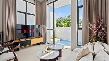 Villa, 3 Bedrooms, Private Pool, Pool View | Living area | Flat-screen TV