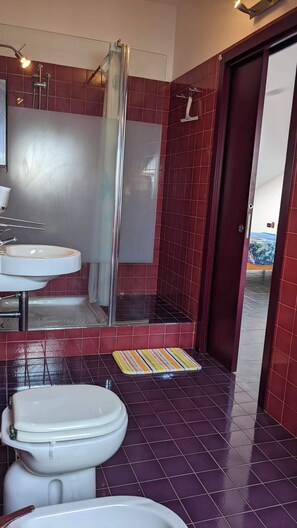 Dusche, Haartrockner, Bidet, Toilettenpapier