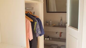 Hair dryer, bidet, towels, soap