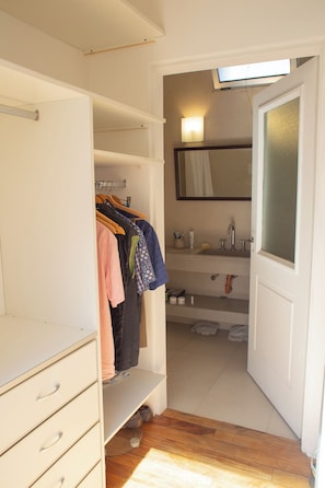 Hair dryer, bidet, towels, soap