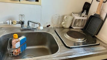 Fridge, microwave, oven, electric kettle