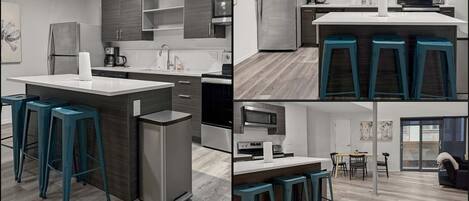Fridge, microwave, oven, dishwasher