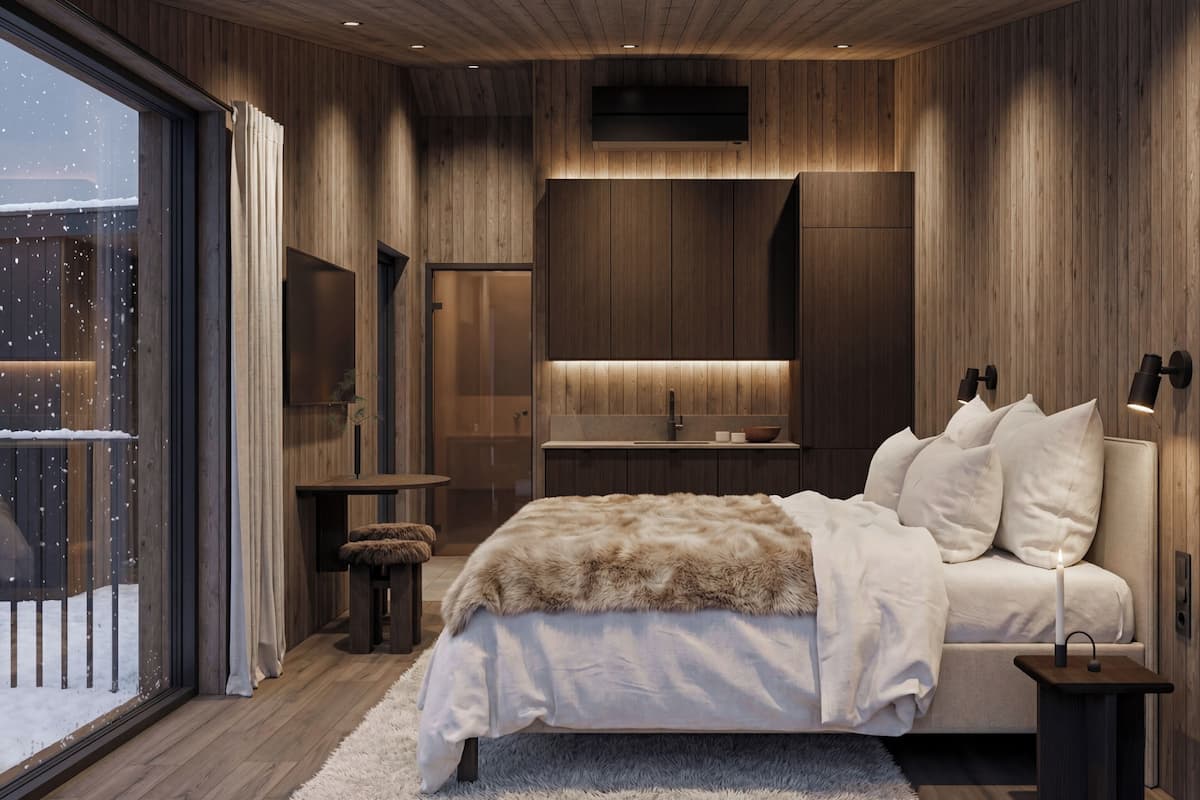 SkyView Aurora Cabin | 高級寢具、羽絨被、特厚豪華床墊、迷你吧