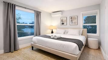 2 bedrooms, desk, laptop workspace, iron/ironing board