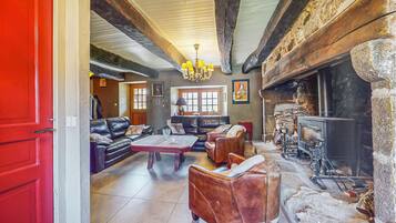 TV, fireplace