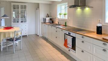 Een koelkast, een oven, een kookplaat, een vaatwasser