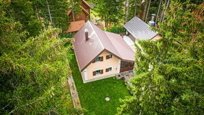 A log cabin with a sloped roof, surrounded by dense forest. - Stunning home in Mrkopalj with sauna (Mrkopalj)